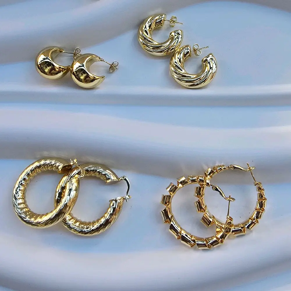 Premium Hypoallergenic Stainless Steel Royal Gleam Chunky Gold Statement Earrings uk jewellery