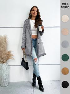 Women's Solid Button Front Pocket Thermal Lined Coat, Casual Long Sleeve Lapel Neck Outerwear for Fall & Winter, Ladies Clothes for Daily Wear