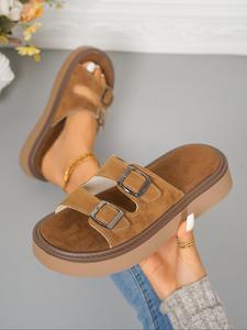 Women's Fashionable Plain Color Buckle Decorated Sandals, Casual Comfortable Platform Sandals for Summer, Lightweight Breathable Shoes for Daily Wear, Girl