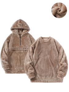 Men's Letter Print Drop Shoulder Half Zip Hoodie & Round Neck Sweatshirt, Casual Loose Fleece and Thicken Long Sleeve Sweatshirt for Fall & Winter, Men's Clothes for Daily Wear