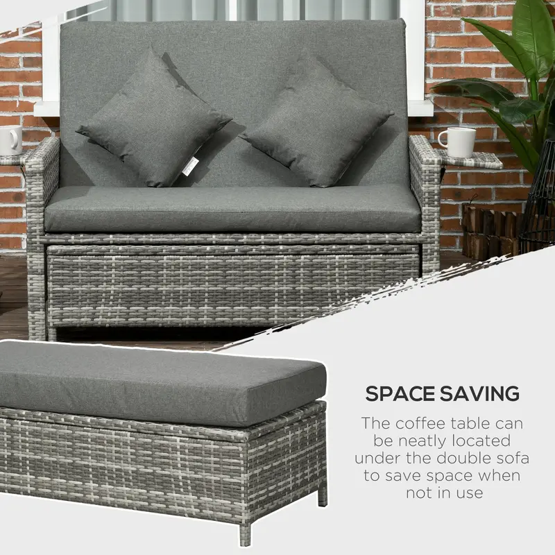 2 Seater Assembled Garden Patio Outdoor Rattan Furniture Sofa Sun Lounger Daybed with Fire Retardant Sponge - Grey 6