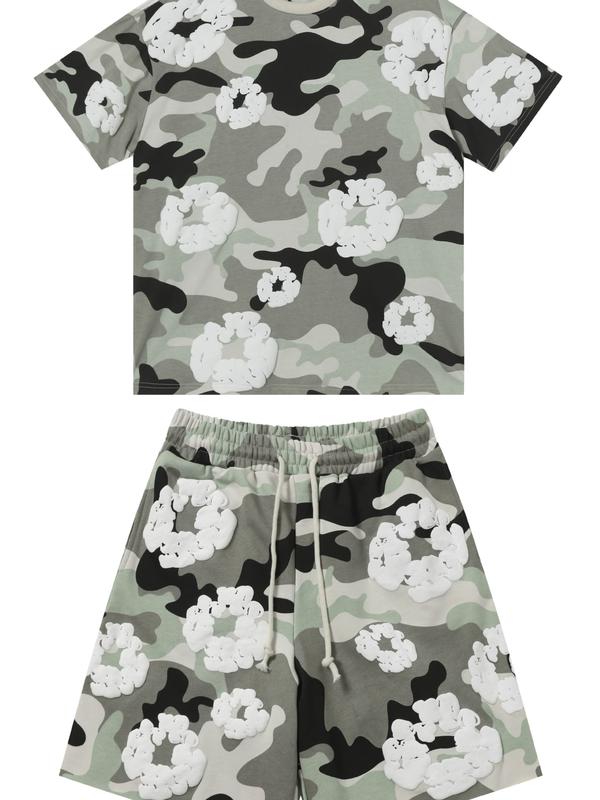 New Unisex T-Shirt Shorts Set Foam Print High Street Simple All-Match Drawstring Five-Point Sports Pants Sset 7