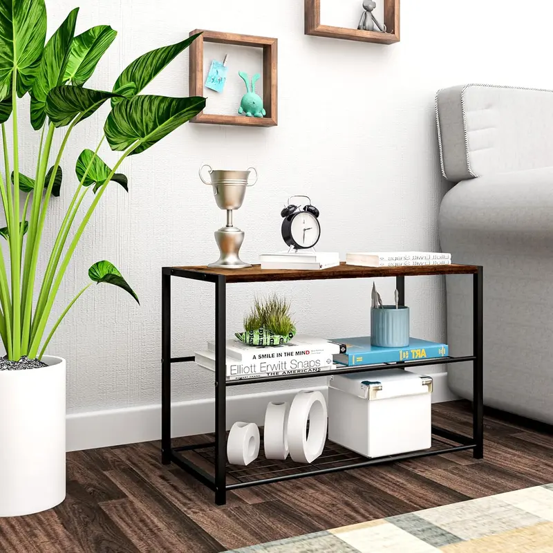 2 Tiers Wooden Shoe Rack Metal Shoe Benches for Hallway,Shoes Storage Organizer SR0051 Steel 4