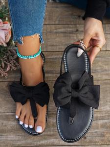 Women's Cute Bowknot Design Slip on Sandals, Casual Open Toe Black Flat Sandals for Beach, Fashionable Shoes for Daily Wear, Gifts for Wife, Sandals Slippers, Elegant Sandal, Classy Sandals, Footwear