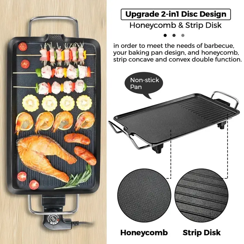 Electric Teppanyaki Table Grill Griddle BBQ Barbecue Hot Plate Smokeless Pan 1