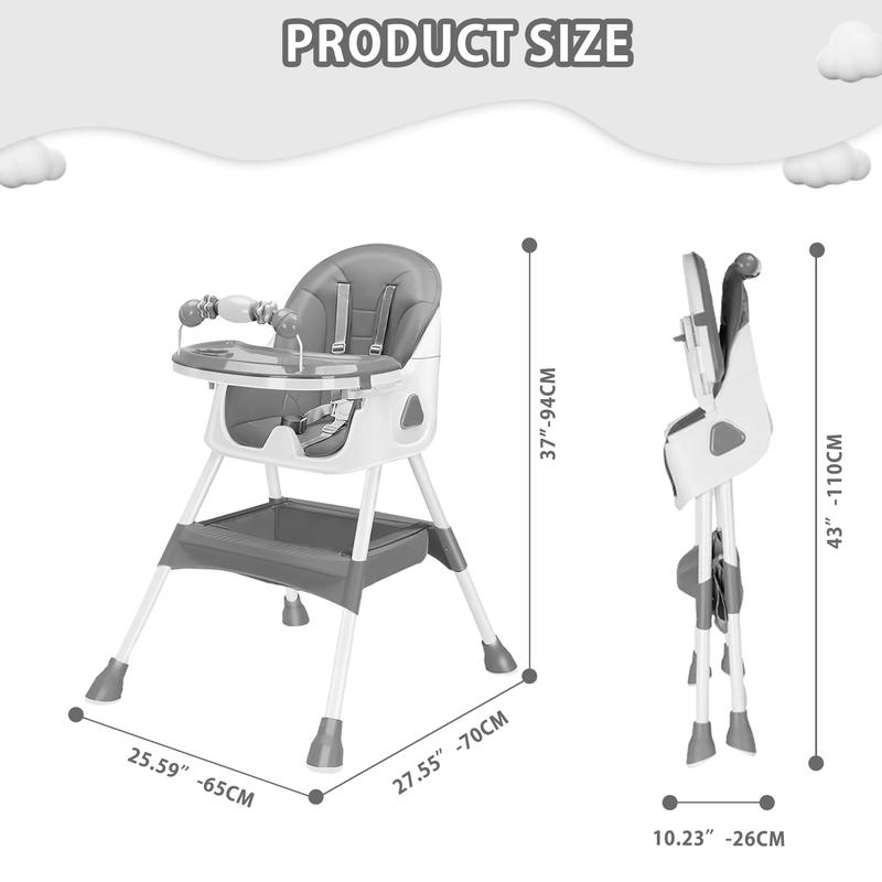 UBRAVOO Foldable Baby High Chair 6 Months Plus, with Large Antislip Pad & ToyRack, Easy to Clean Feeding , E500 2