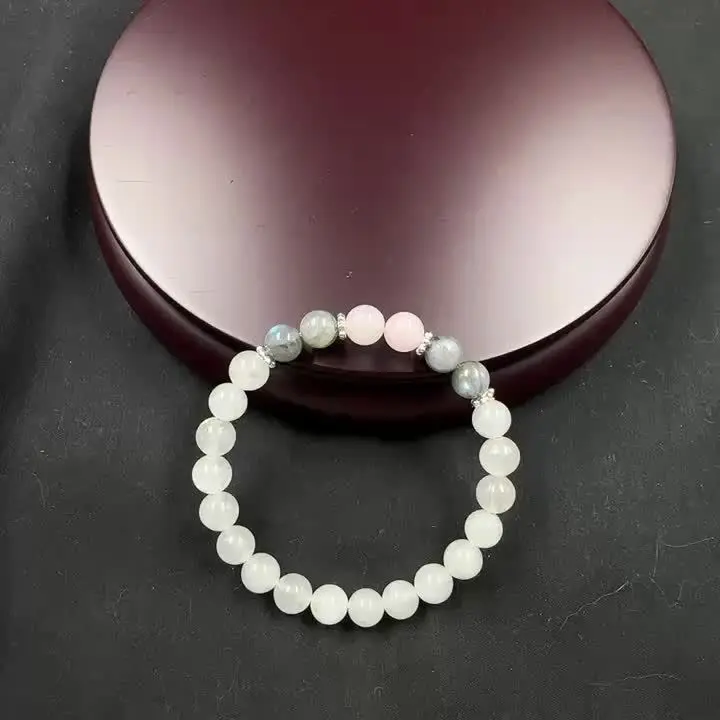 1pc White Crystal Pink Crystal Gray Moonstone Bracelet Adjustable Elastic Line Bracelet Wealth and 5