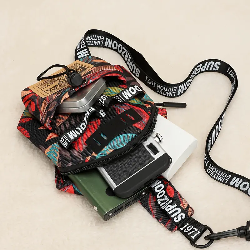 ANIELGARD  Men's Lightweight Anti-Theft Sling Bag with Tropical Leaf and Letter Print: Adjustable Crossbody Chest Pack Perfect for Travel, Work, and Sports. Great as College, School, Christmas, and Thanksgiving Gifts. 2