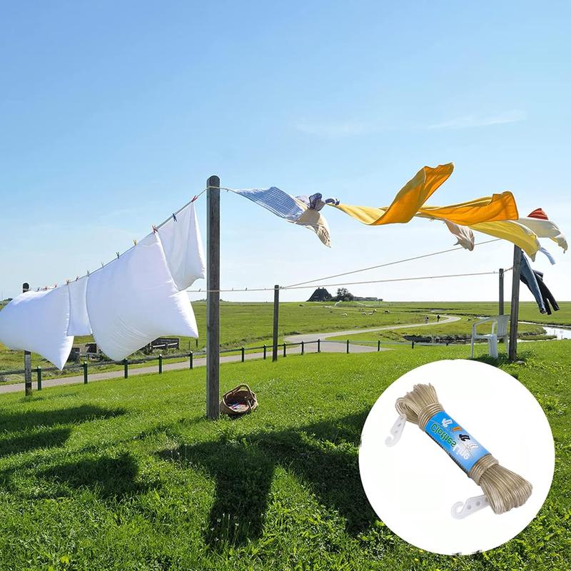 Washing Line Rope with Steel Core, Heavy Duty Laundry Lines with 2 Tensioners, PVC Covered Clothes Line for Indoor, Outdoor, Garden (20M) Champagne 4