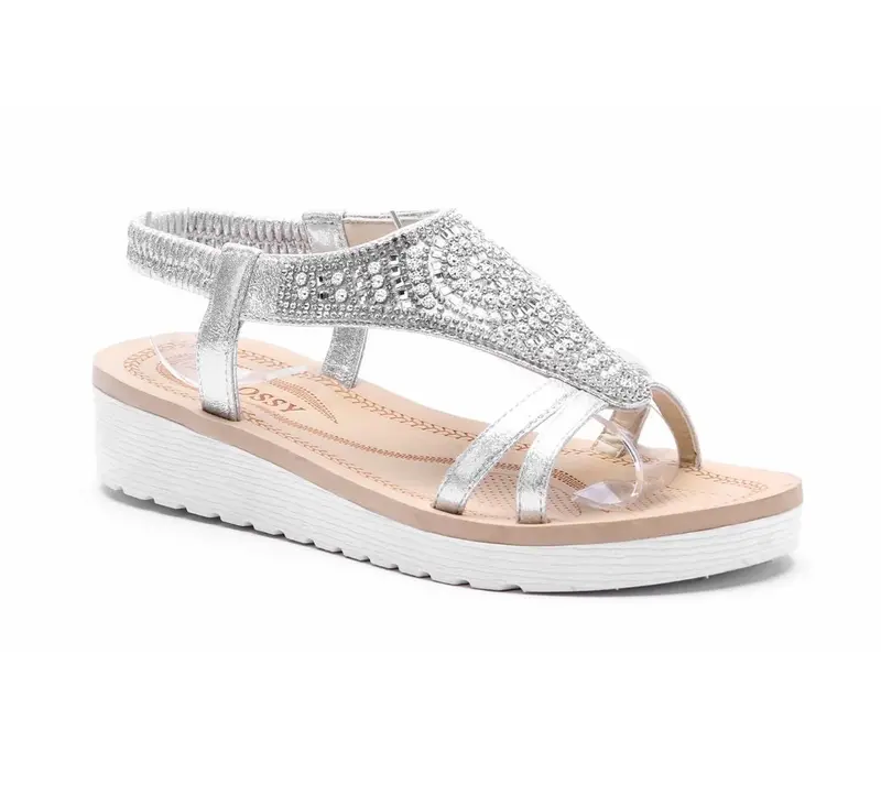 Ladies Summer Diamante Flat Low Heel Wedge Sandals - Women's Footwear - Girl 7