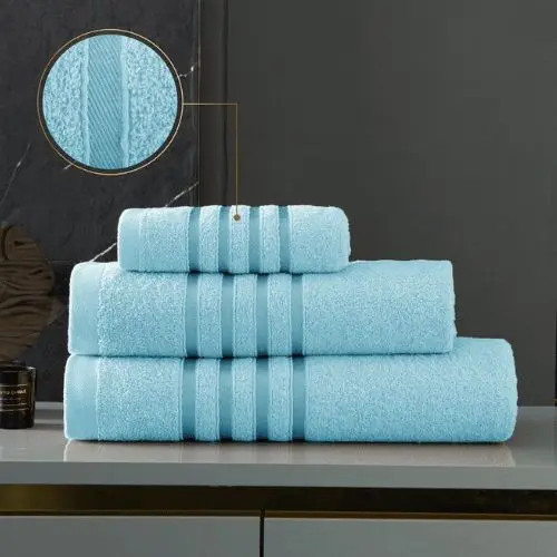 2 Pack 100% Egyptian Jumbo Towels with Stripe Design Pink, Light Grey, Blue - 100x180cm 1
