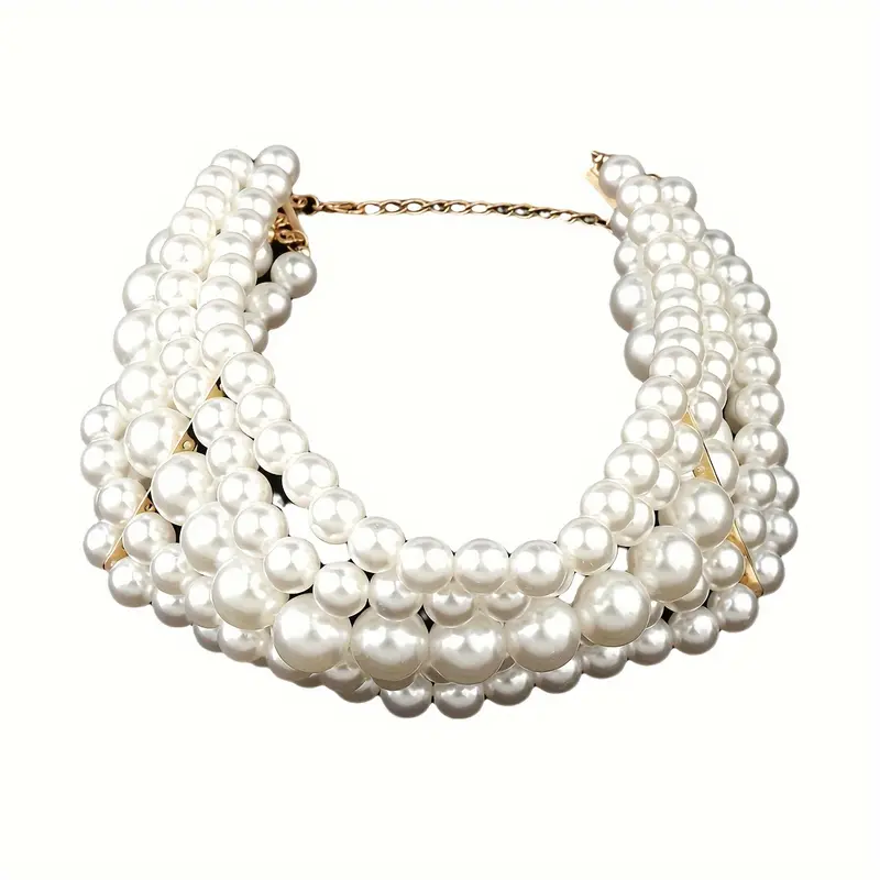 European And American Cross-Border Large And Small Pearls Metal Multi-Layer Necklace Foreign Trade Fashion Round Geometric Earrings Jewelry Set 4
