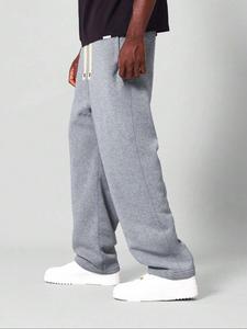 Men's Solid Color Drawstring Waist Sweatpants, Loose-Fitting Casual Comfy Pocket Straight Leg Trousers for Summer, Men's Bottoms for Daily Wear