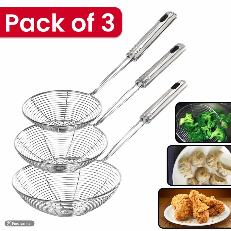 AMAZING!!!   AEX Stainless Steel Spider Skimmer Set for Frying, Cooking, and Draining Oil Utensil Kitchen Ladles Lightweight Pasta 0