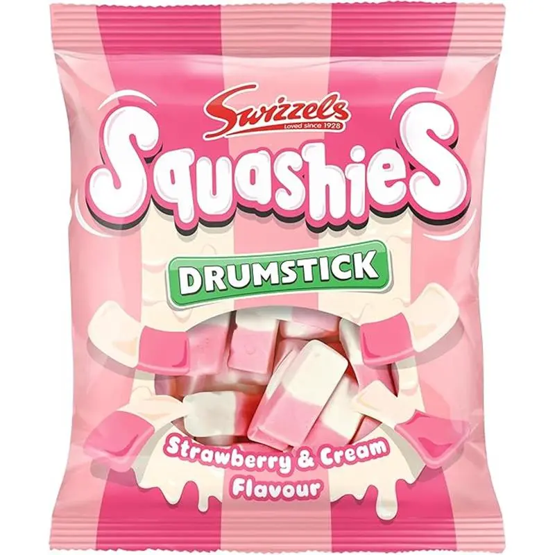 Swizzels Squashies Strawberry & Cream Sweets 140g - Soft Chewy Candy Bag for Parties & Snacks