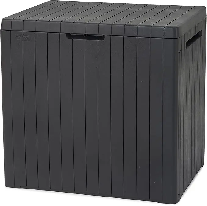 Keiyter City 113L Outdoor 96% recycled Small Balcony Garden Furniture Storage Box Grey Wood Panel Effect | Fade Free | All Weather Resistant | Safe and Secure | Zero Maintenance