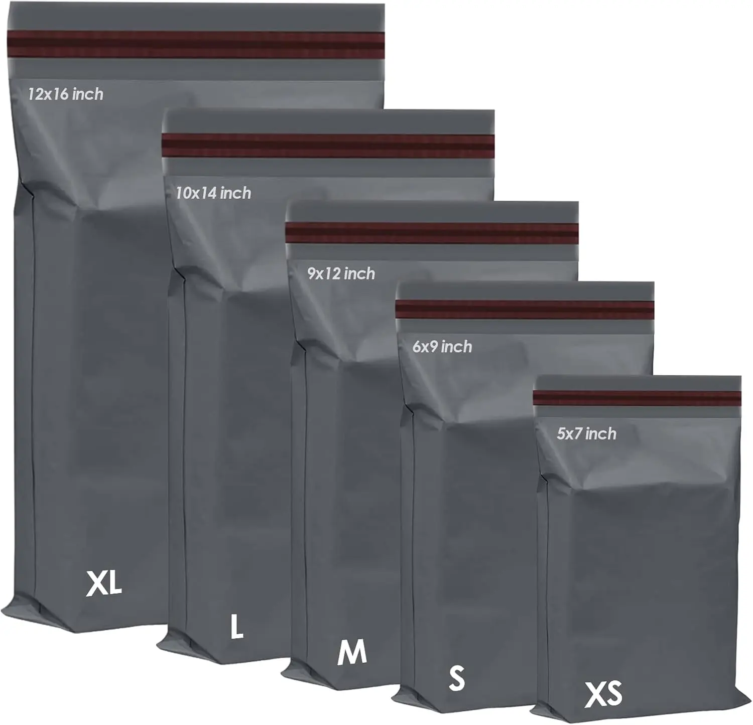 125 Assorted Mixed Grey Mailing Poly Postal Self Seal Bags 5 Sizes 25 from Each iSOUL Extra Small to Large Postage Packaging Assorted Mailers Posting Shipping Post Parcels Package Bags