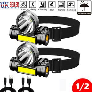 Super Bright Waterproof LED COB Head Torch Headlight USB Rechargeable Headlamp