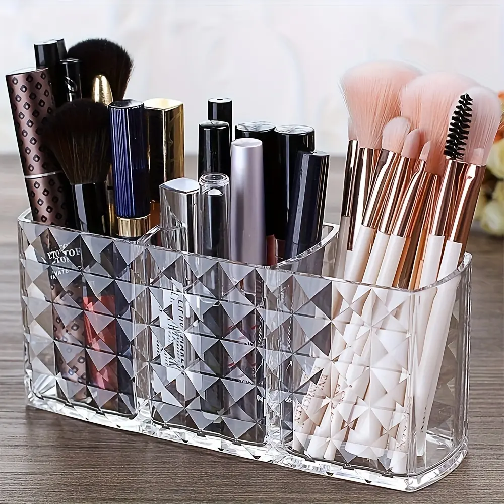 Makeup Box Holder, Bedroom Accessories Summer Acrylic Cosmetic Storage Organizer Box with Compartment, Light Makeup Brush Holder, Jewelry Organizer, Transparent Cosmetic Storage with Dividers for Brushes, Skincare Organizer, Home Decor, Gift