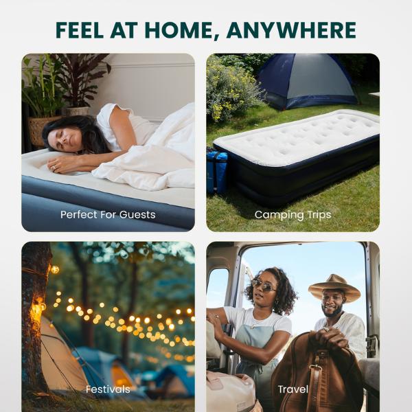 Green Haven Premium Single Raised Air Bed Double with Built-in Electric Pump & Storage Bag - Self-Inflatable Waterproof Camping Mattress - Blow Up Air Mattress for Indoor & Outdoor Use 9