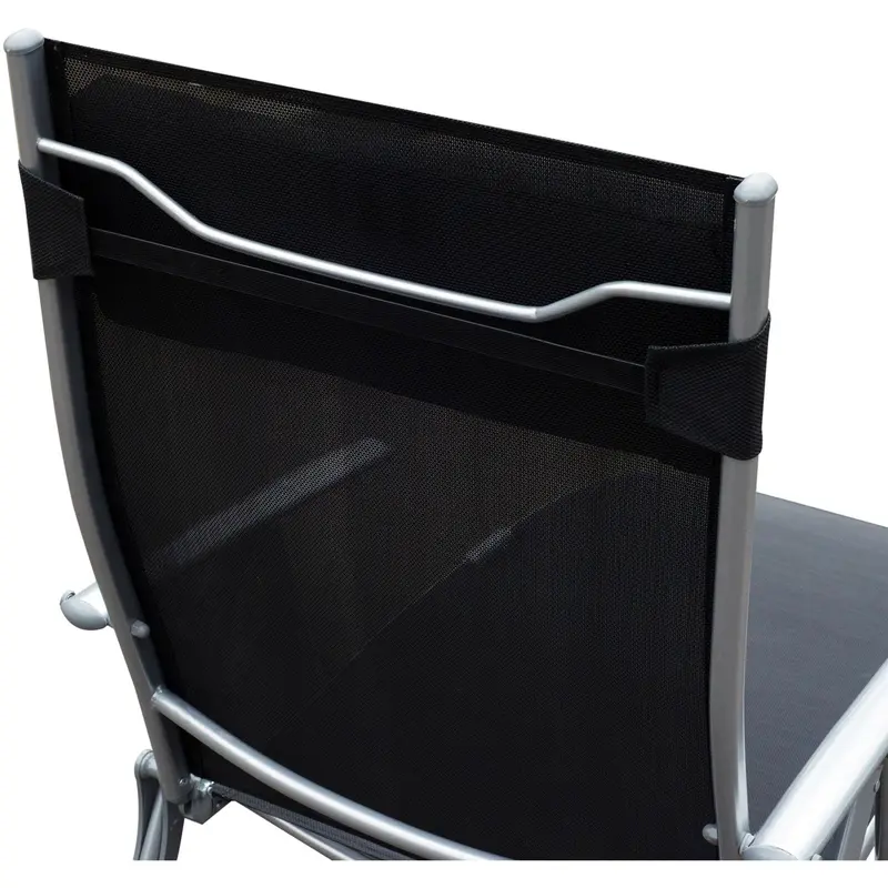 Black Folding Reclining Garden Sun Lounger With Arms and Pillow for Outdoor Relaxation 7