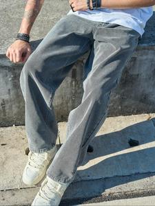 Men's Solid Color Wide Leg Jeans, Loose Casual Comfy Denim Trousers for Daily Wear, Fashion Men's Bottoms for All Seasons, Cotton