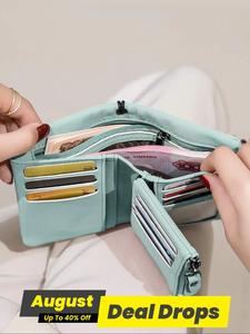 Women's Elegant Minimalist Short Solid Color Wallet with Wristlet, Casual Versatile Zipper Card Slots Wallet, Trendy Wallet for Daily Use, Zipper Purse
