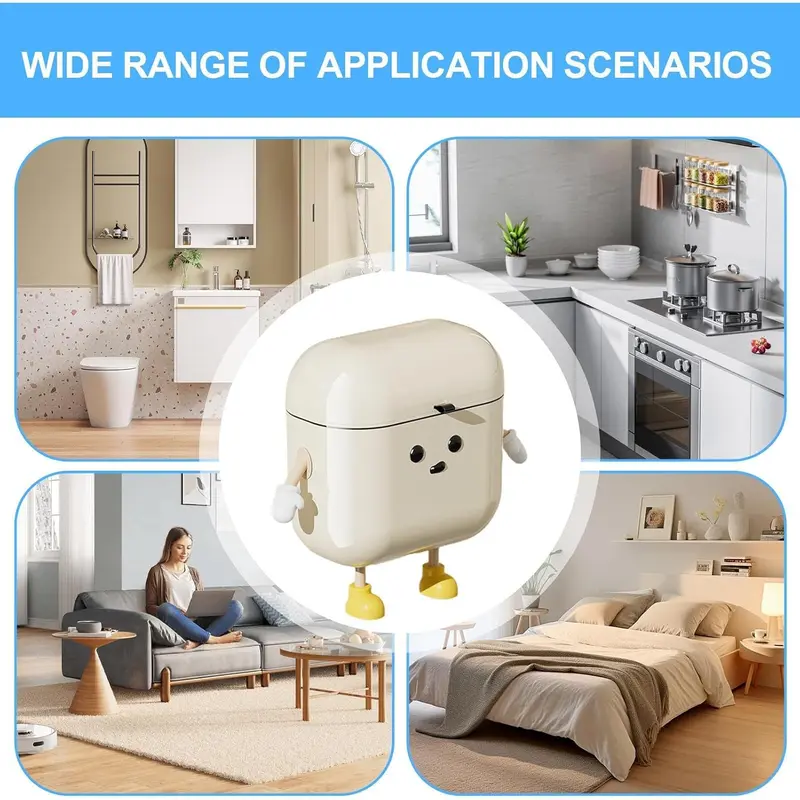 9L Hanging Trash Bin With Lid, Wall-mounted Kitchen Trash Can, Cream-Colored Trash Can, High AppearanceLevel, For Food Waste And Bathroom, Cupboard, Cabinet Door 5