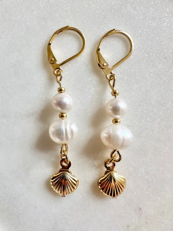 Gold Vermeil Pearl & Shell Drop Earrings 1