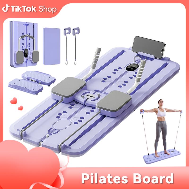 5-in-1 Faltbares Pilates-Board mit Skitrainingsfunktion, Widerstandsbändern und Bauchmuskelrad – Kompaktes, rutschfestes Fitnessgerät für zu Hause_voghion.com