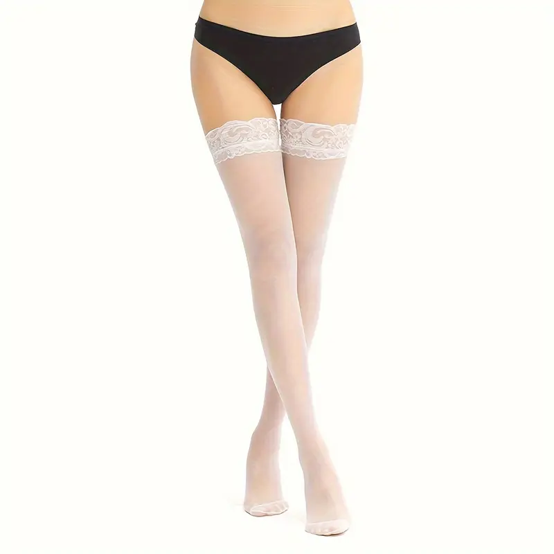 3 Pairs Lace Trim Thigh High Stockings, Ultra-thin Slim Over The Knee Socks, Women's Stockings & Hosiery Womenswear Comfort 4