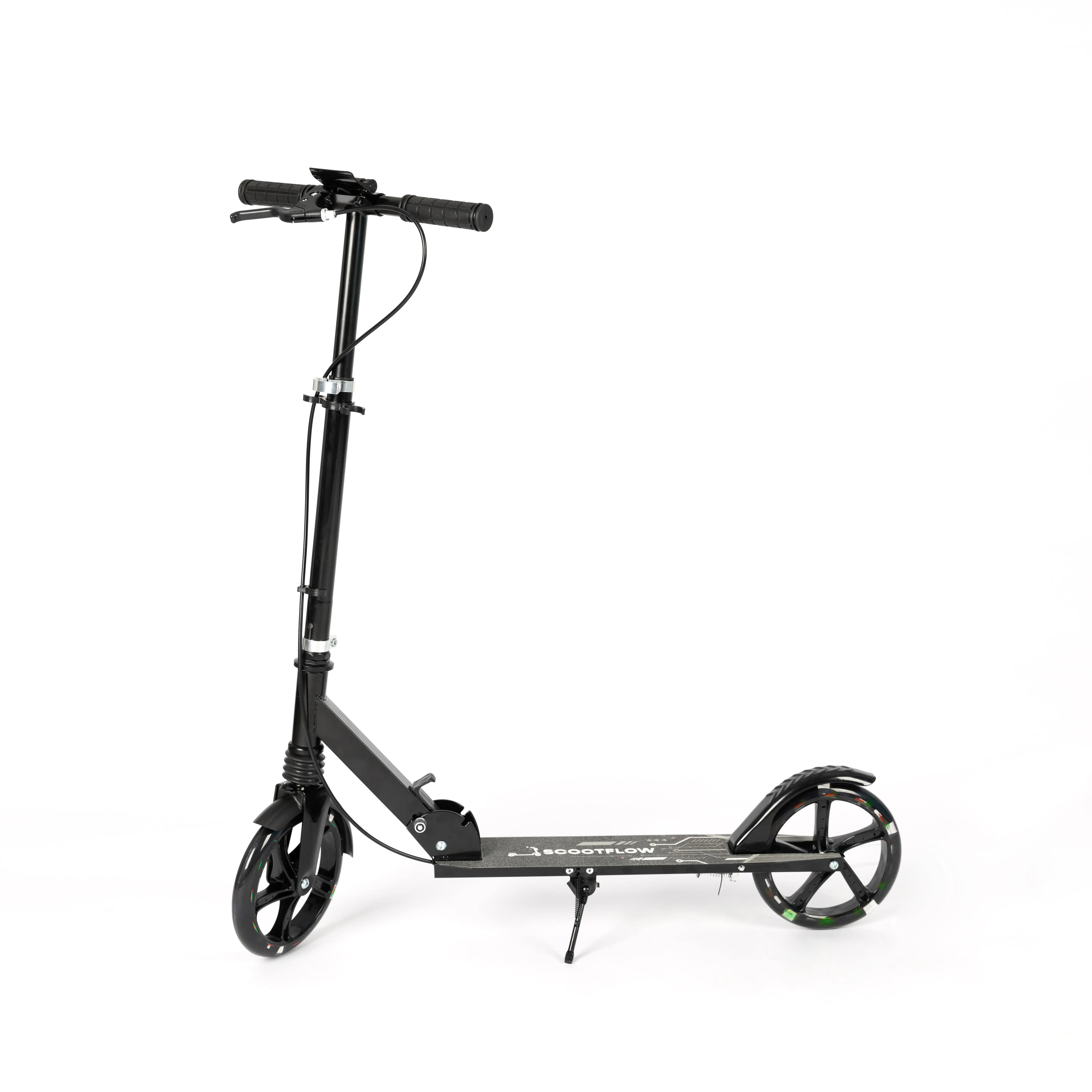 SCOOTFLOWChildren's scooter, foldable for children aged 7-14, adjustable height, with brakes, large wheels, black color
