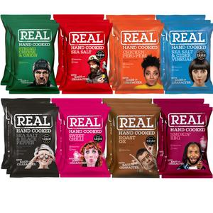 Real Hand Cooked Potato Crisps Mix Case - Pack of 24 x 35g (x3 Chicken Peri Peri, x3 Roast Ox, x3 Strong Cheese & Onion, x3 Sea Salt, x3 Sweet Chilli, x3 Sea-Salt & Cider Vinegar, x3 Smokin BBQ, x3 Sea-Salt & Black Pepper)