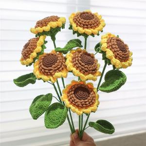 Sunflower Design Crochet Flower, 7 Counts/set Artificial Flower without Vase, Handmade Crochet Flower, Home Decor Supplies, Valentine's Day Gift, Bouquet