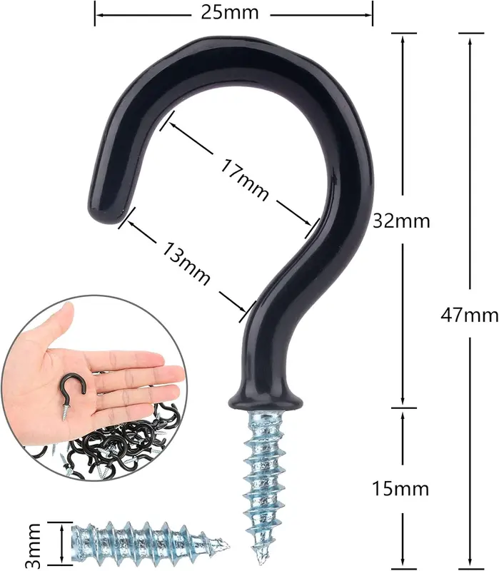 36PCS Metal Ceiling Hooks 1-1/4 Inch Multipurpose Vinyl Coated Screw-in Wall Hooks for Hanging Plants, Cups, Utensils, Lights and Stuff Great for Indoor & Outdoor Use 3