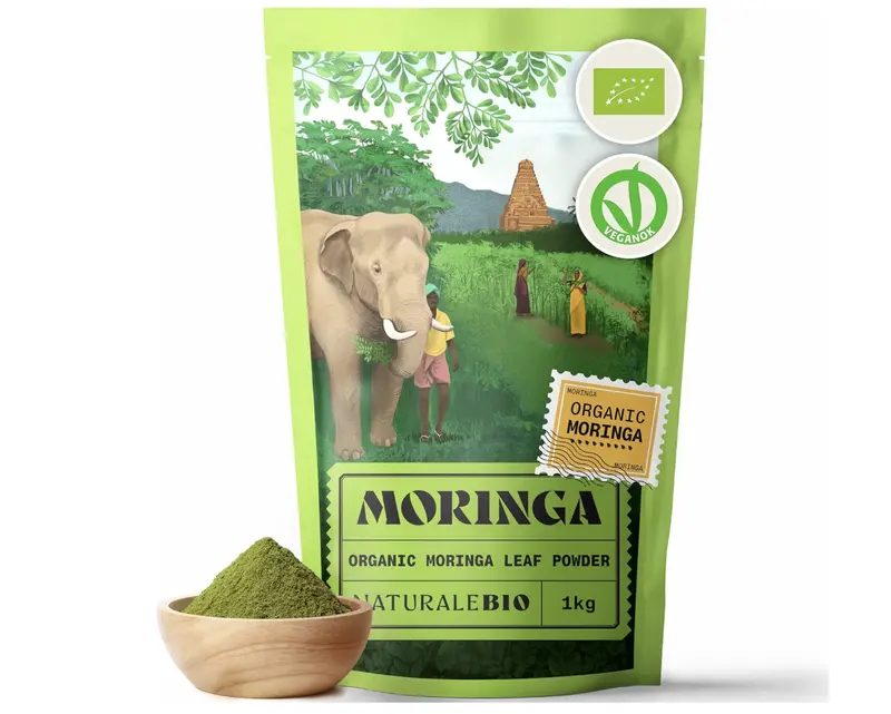 Organic Moringa Oleifera Leaf Powder For Tiredness, Immune System, Muscle Function, Fatigue - Premium Quality - 1kg. Bio, Natural and Pure. Leaves Picked from The Moringa Oleifera Plant. NaturaleBio 0