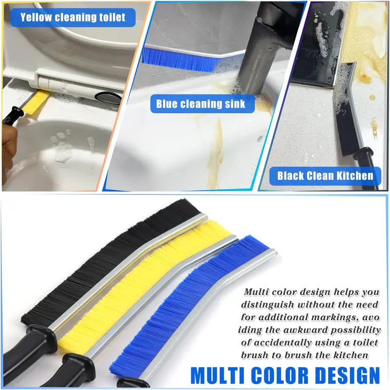 3pcs Long Handle Scrubbing Brush for Home Kitchen and Window Groove - Crevice Cleaning Brush 3