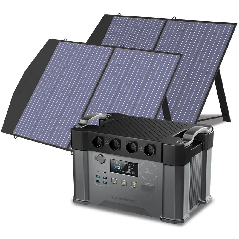 ALLPOWERS Solar Generator 2000W Battery Charger,110V/230V Pure Sine Wave AC Outlet With 2×100W Portable Solar Panel For Outdoors 0