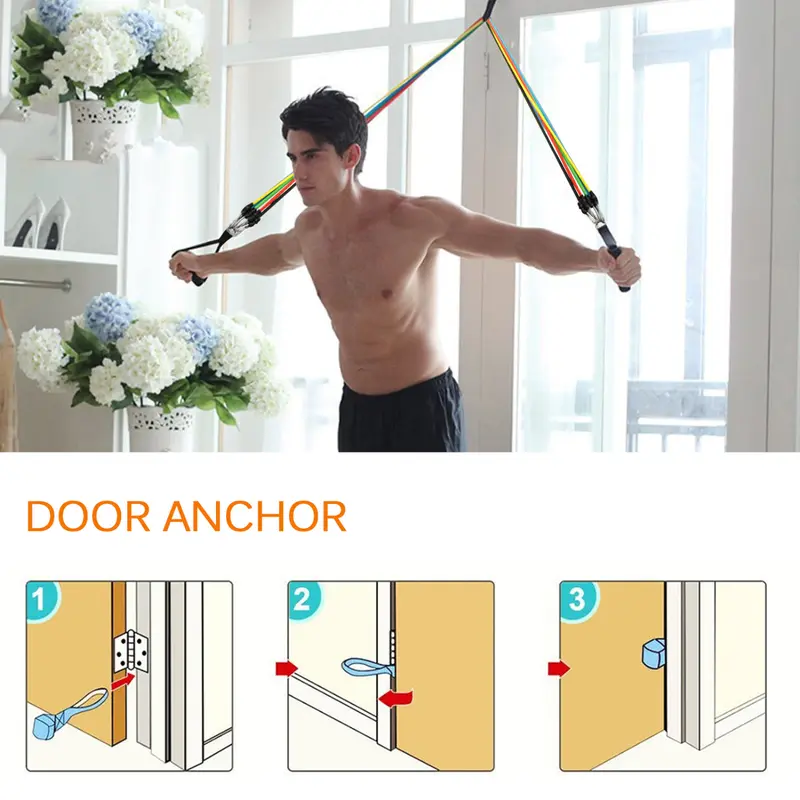 Resistance Bands Set Workout Exercise Fitness Yoga Home Training Tubes 11PCS with Handle Strength Exercise Resistance Band Training Fitness Tubes Tension Bands Workout Gym Equipment Men and Women 1
