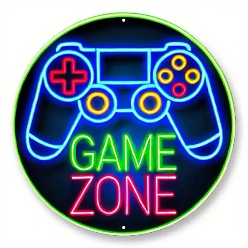 Retro Gaming Zone Neon Controller Metal Sign - Vibrant Iron Wall Art For Gamers, Perfect For Bars, Cafes, Beach Houses & Game Rooms, 7.8x7.8 Inches Not Electronic. Not A Real Neon Sign., Home Decor, Room Decor, Wall Decor Gifts Decorative Eye