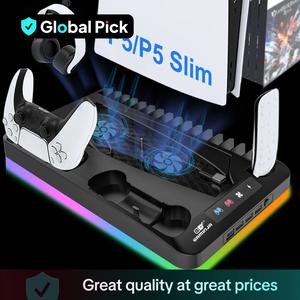 Charging Base Cooling Bracket Compatible with PS5 Console, Vertical Stand Cooling Fan, Cooling Pad, Multi-functional Cooling & Charging Station, Gaming Items