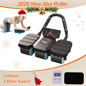 【Free Shipping Over £30】6-Wheels Abdominal Wheel Roller with 8 Elbow Supports  and Automatic Rebound, Multi- layered Anti-Slip Design Home Gym Workouts Exercise Machines for Core Strengthening Fitness (Includes Timer and Kneeling Pad),Christmas Gift