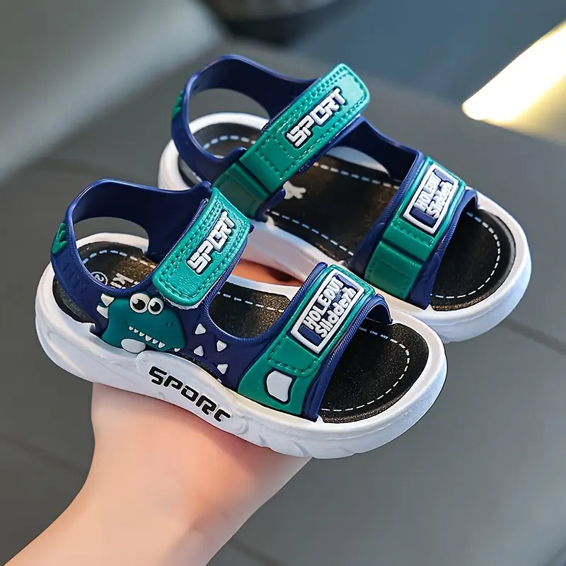 Youngsters' Cartoon Character Summer Sandals with Adjustable Straps - Soft PVC Sole Breathable Beach Shoes for Boys & Girls, Lightweight Outdoor Play Sandals (Dinosaur, Bear, Monster Truck Designs) 2