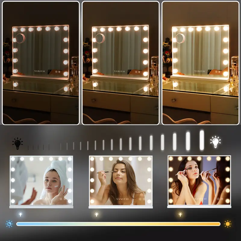 VANITII Hollywood Bluetooth Vanity Makeup Mirror with Lights 15 LED Standing Mirror Wall 4