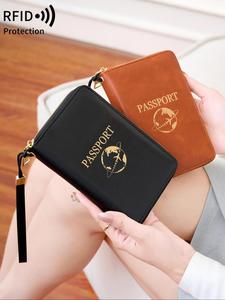 Lady Passport Case with Card Slot, Durable Pu Leather Passport Holder with Wristband, Rfid Blocking Passport Protector Wallet, Travel Document Holder for Women & Men, Card Organizer, Passport Cover, Handheld, Travel Accessories, Travel Essentials