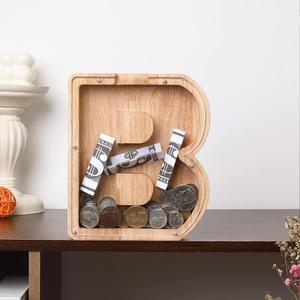 Wooden Letter Shaped Piggy Bank, Creative Acrylic Piggy Bank, Cash Saving Box, Durable Decor for Living Room & Bedroom
