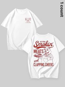 Unisex's Cartoon & Letter Print Round Neck Tee, Regular Fit Casual Short Sleeve T-shirt for Daily Wear, Men's Top for All Seasons, Graphic Tee, Tall Clothing Women, Classic Tee