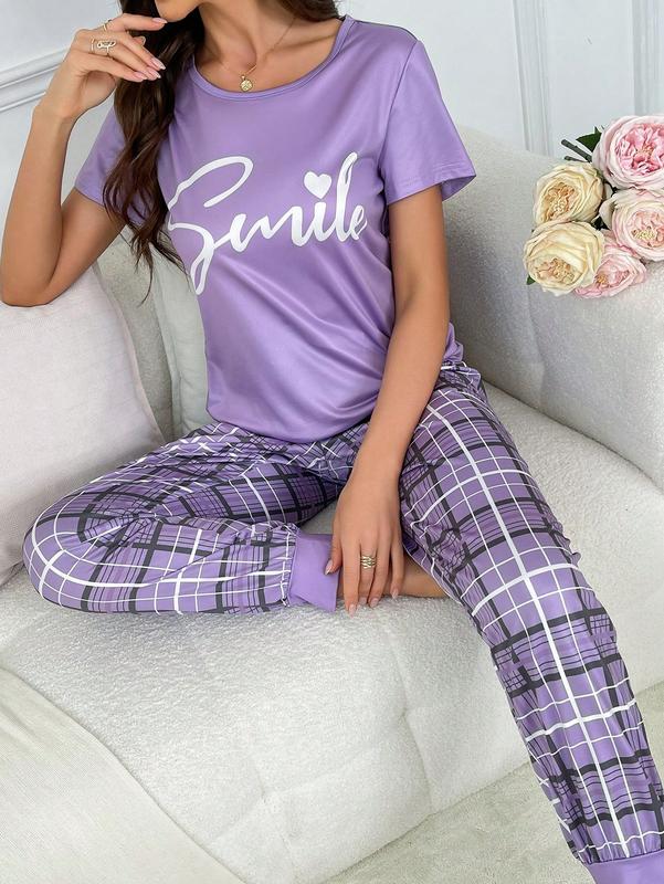 Women's Printed Plaid Casual Pajama Set 3