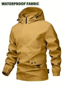 Men's Solid Color Zip Up Hooded Jacket, Regular Fit Casual Comfy Waterproof Long Sleeve Outerwear for Daily Wear, Men's Clothes for All Seasons