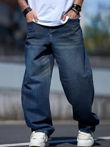 Men's Solid Color Straight Leg Jeans, Loose Casual Comfy Denim Trousers for Daily Wear, Fashion Men's Bottoms for All Seasons, Cotton